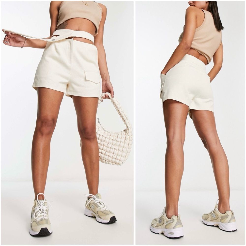 4th & Reckless NWT Melanie Deconstructed Belted Shorts in Oat Cream